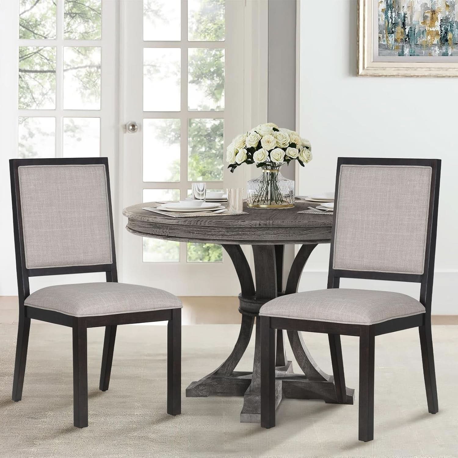 Espresso Upholstered Solid Wood Dining Chairs 19Inch-2