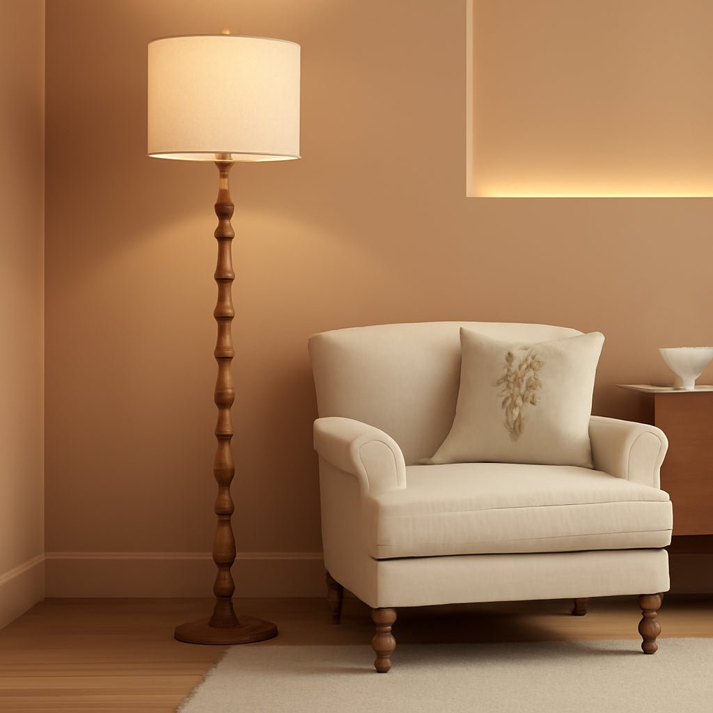 Rustic Floor Lamp 62Inch Walnut Linen Textured Shade-0