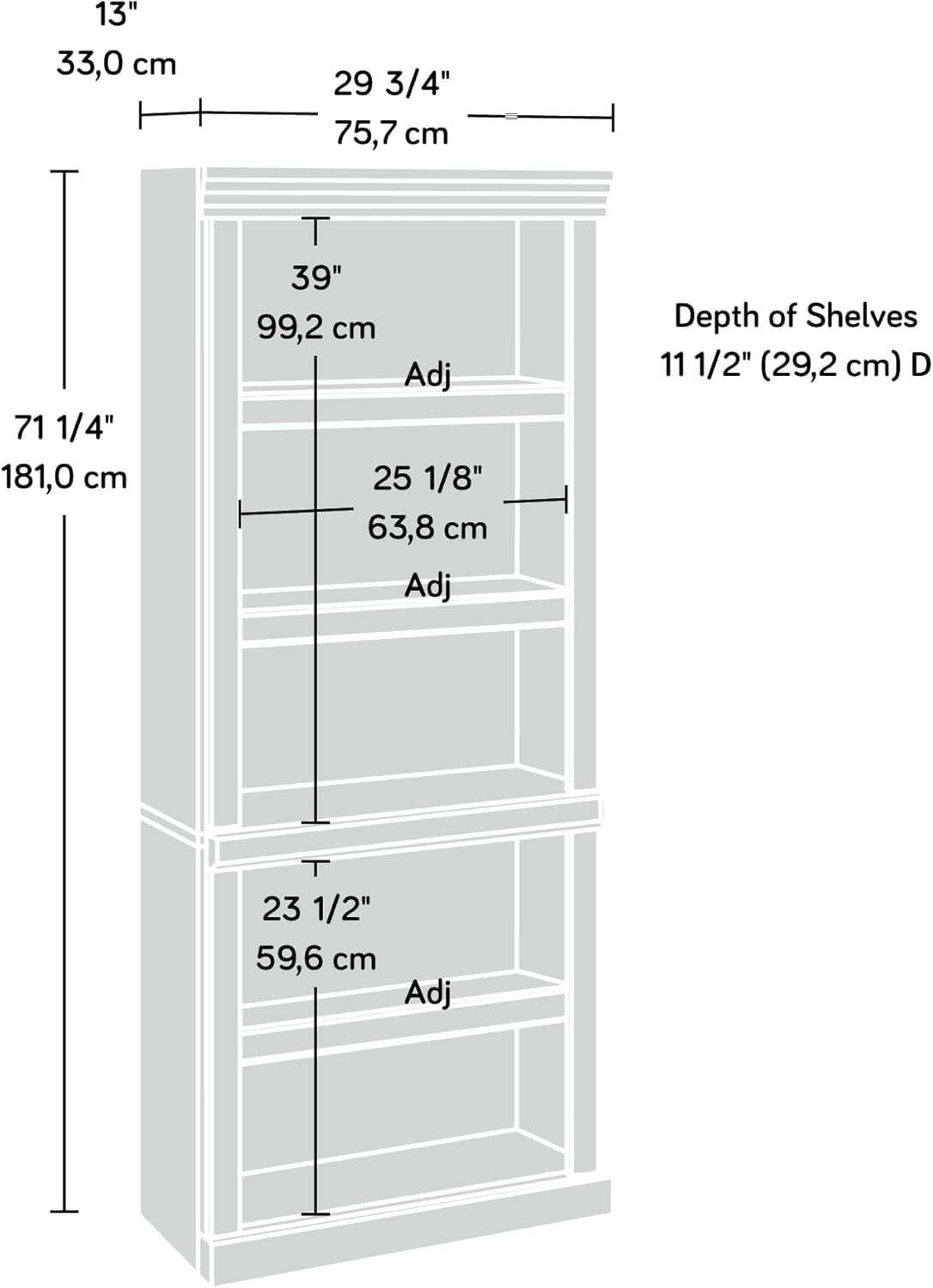 Rich Cherry Finish Heritage Hill Library Bookcase With Adjustable Shelves-3