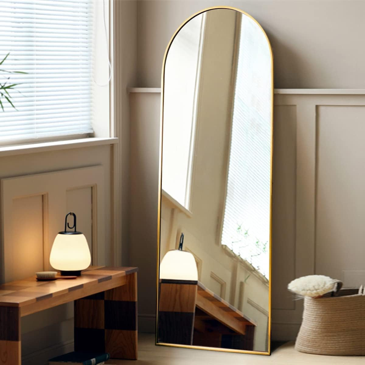 58x18 Inches Arched Full Length Mirror Aluminum Frame Gold-1