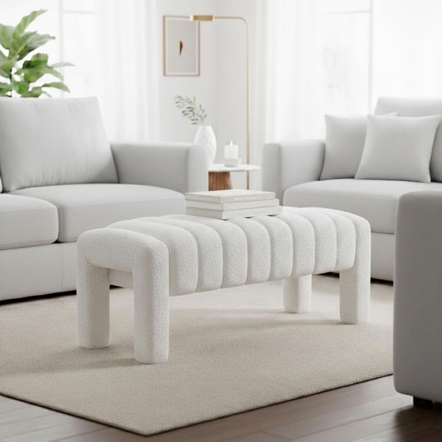 42.5 Inches Boucle Ottoman Bench Footrest Entryway-4