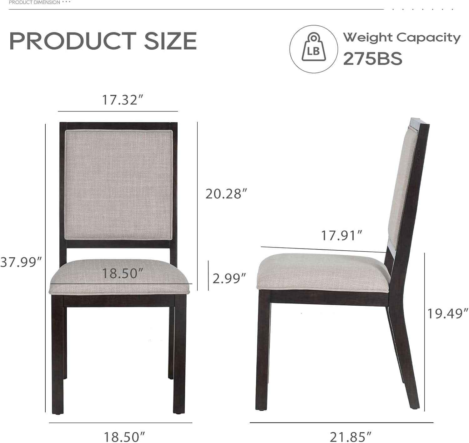 Espresso Upholstered Solid Wood Dining Chairs 19Inch-1
