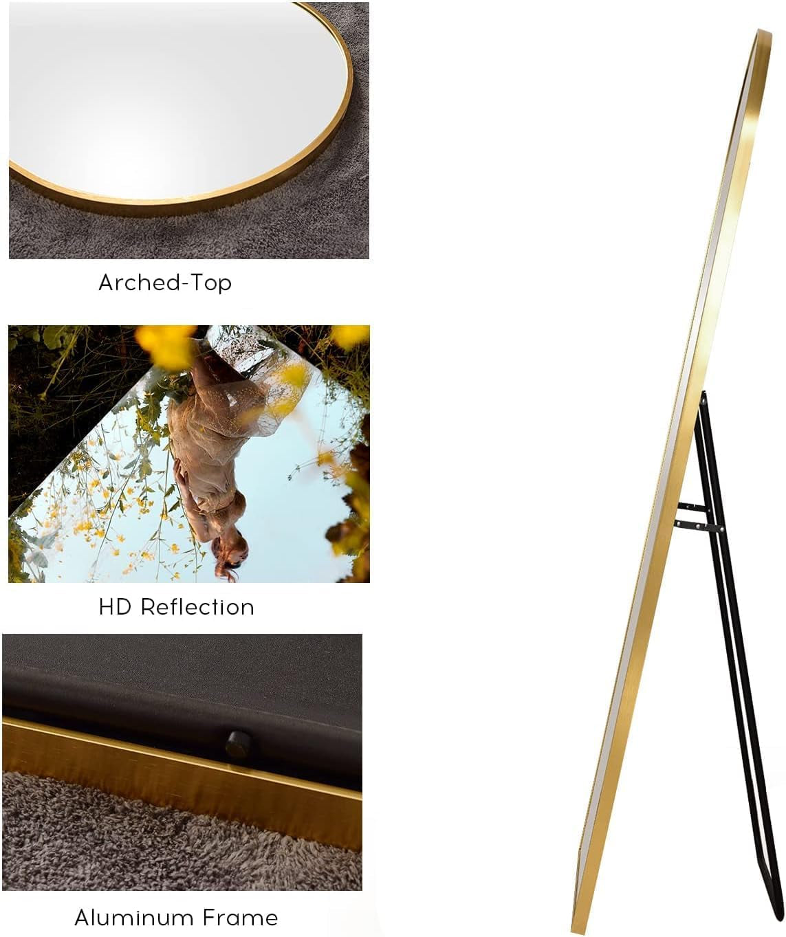 58x18 Inches Arched Full Length Mirror Aluminum Frame Gold-3