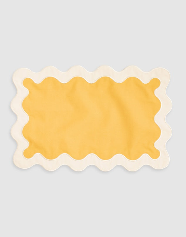 Linen Table Placemat Set with Embroidered Scalloped Edges-0