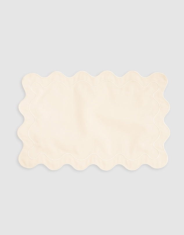 Linen Table Placemat Set with Embroidered Scalloped Edges-1