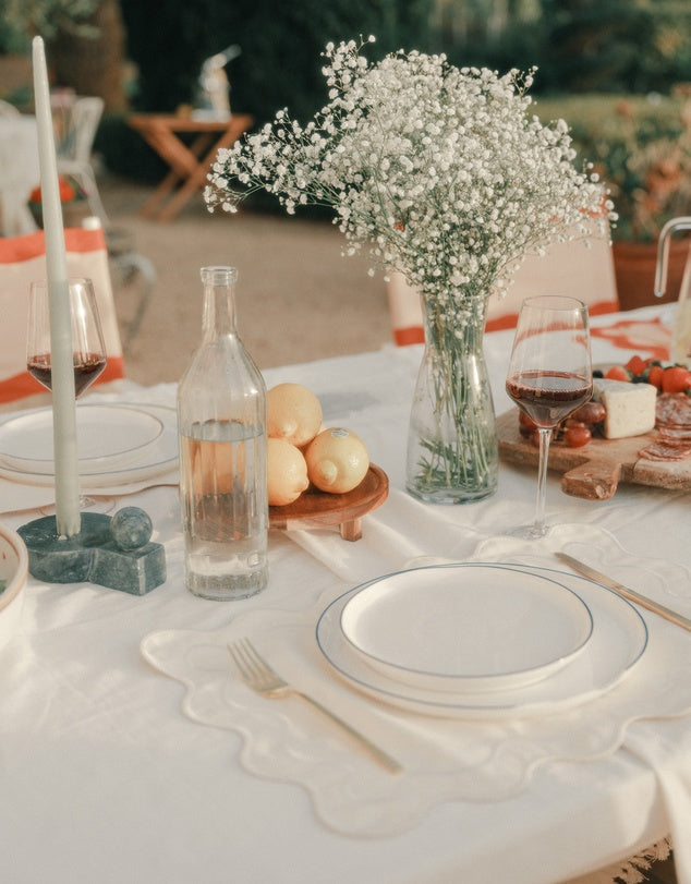 Linen Table Placemat Set with Embroidered Scalloped Edges-3