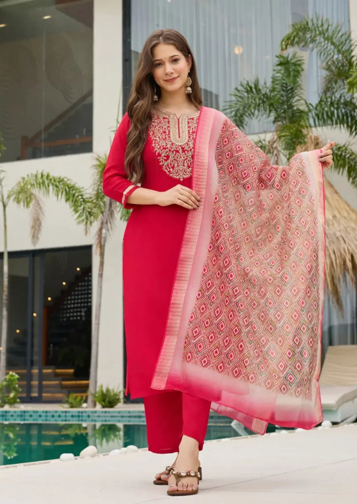 Ruby Elegance Heavy Rayon Embroidered Suit Set Yooneck