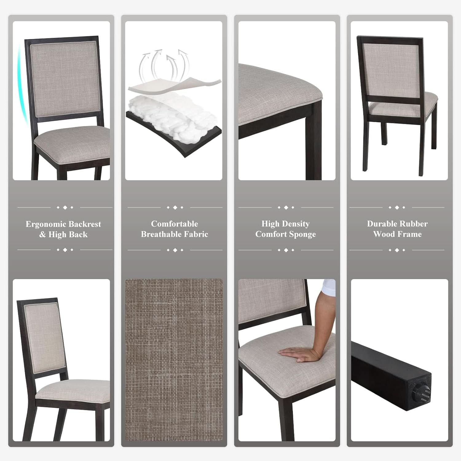 Espresso Upholstered Solid Wood Dining Chairs 19Inch-3