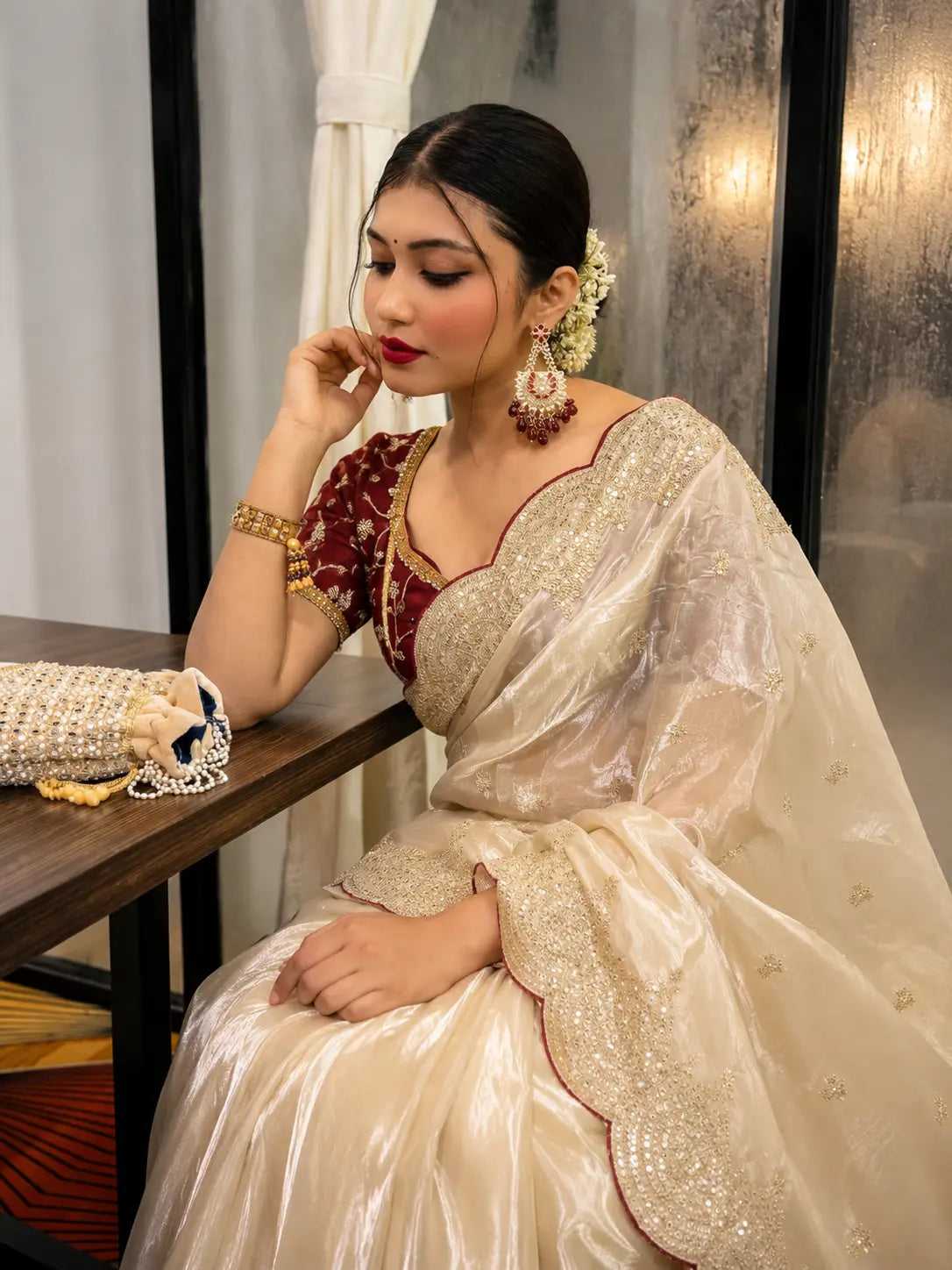 Zareen Soft Space Silk Embroidered Saree Set Ganpati
