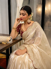 Zareen Soft Space Silk Embroidered Saree Set Ganpati