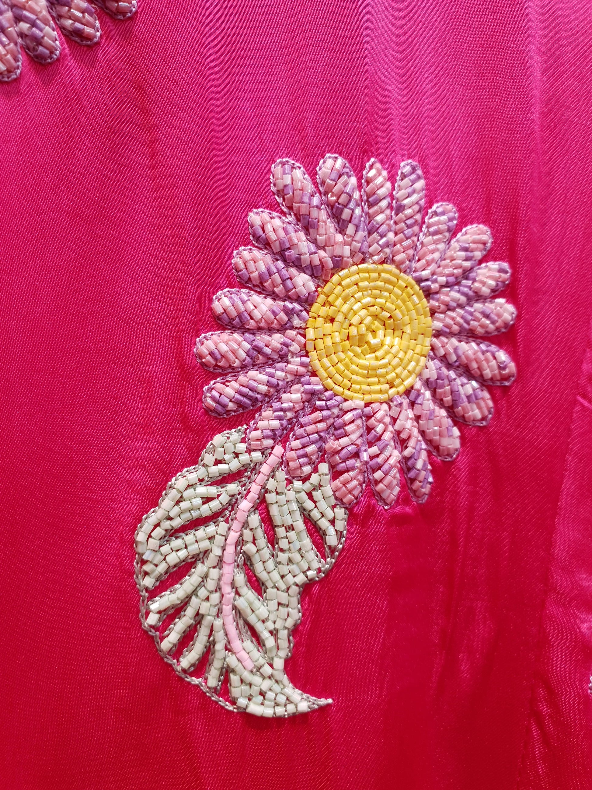 Hot Pink Satin Gharara Set with Hand Embroidered Beads Flowers-2