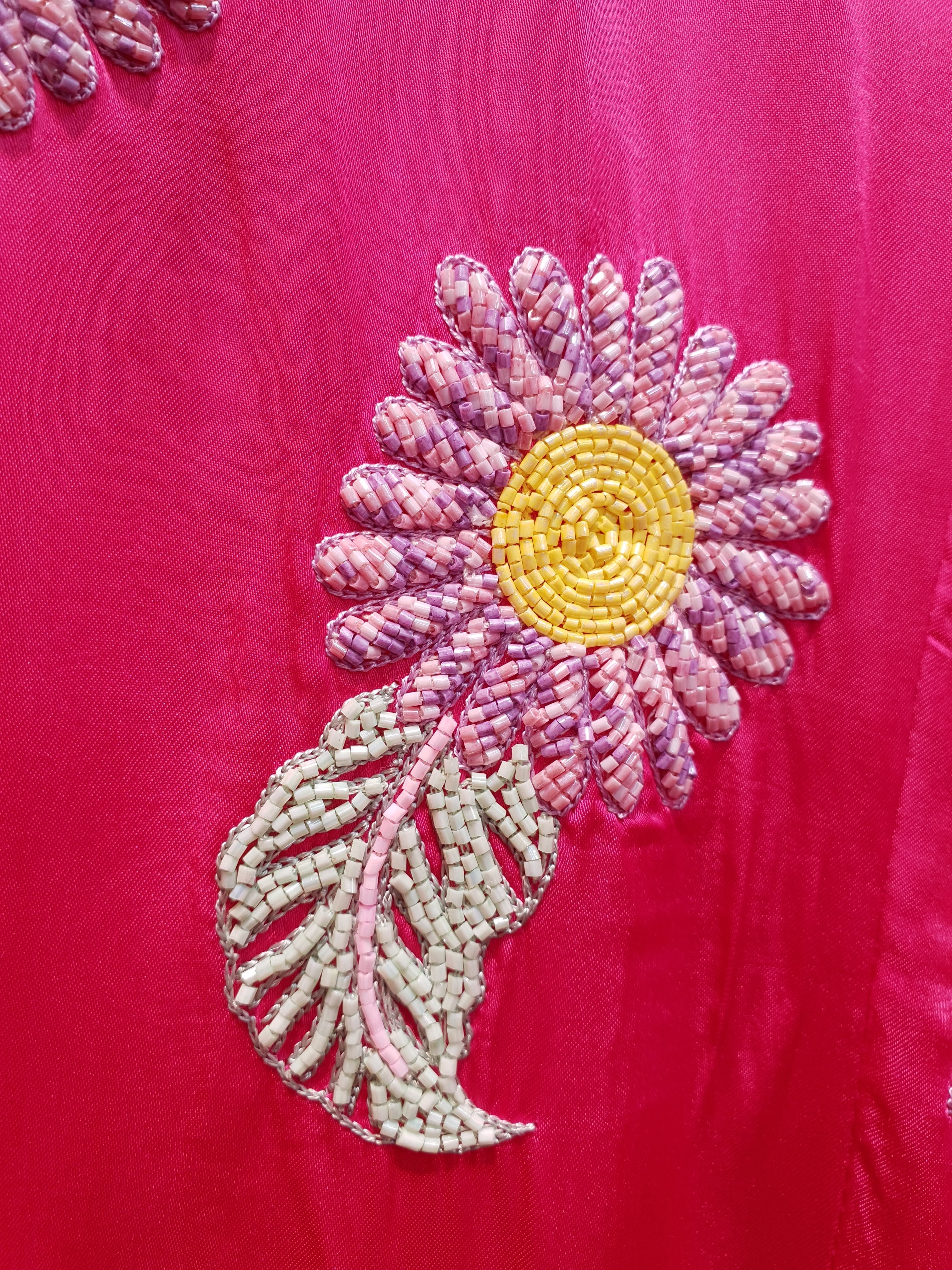 Hot Pink Satin Gharara Set with Hand Embroidered Beads Flowers-2