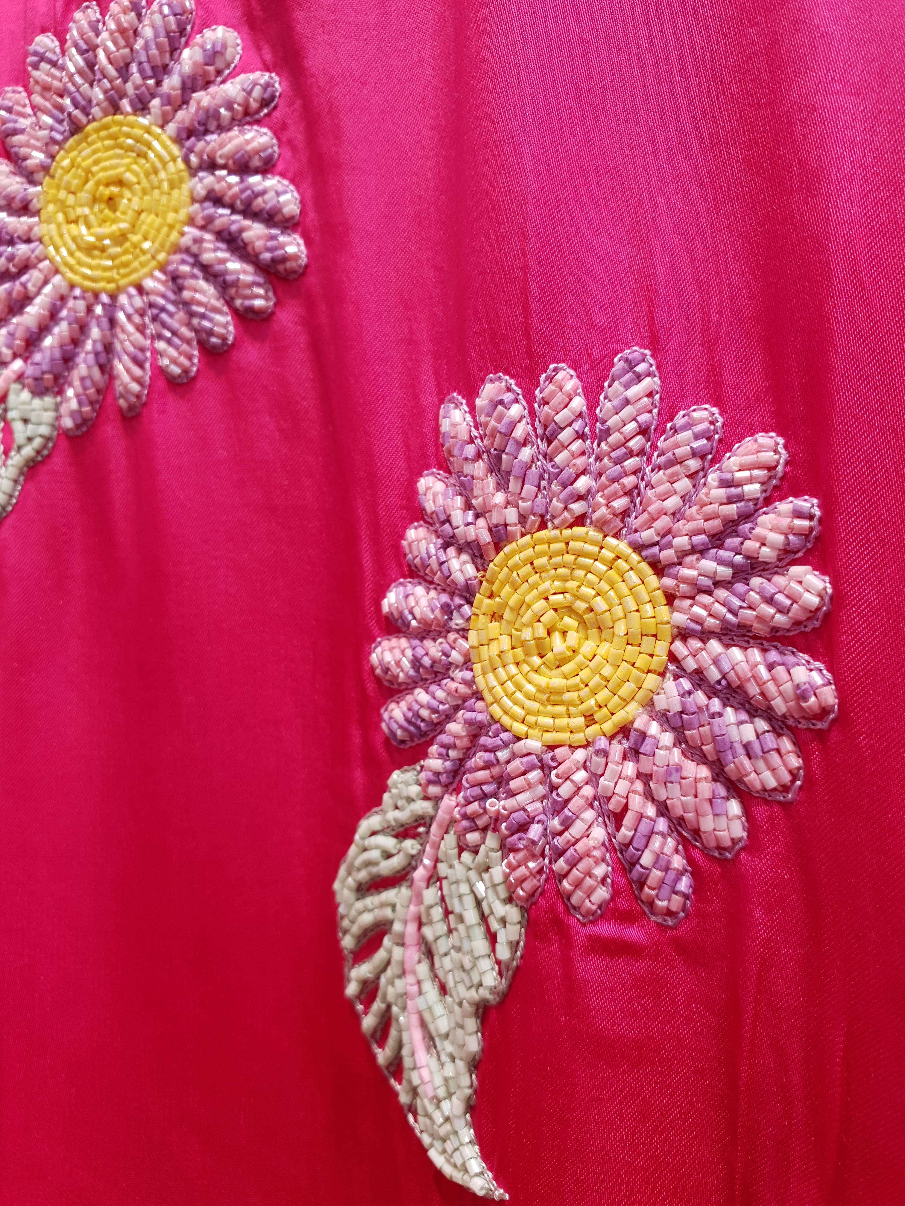 Hot Pink Satin Gharara Set with Hand Embroidered Beads Flowers-4