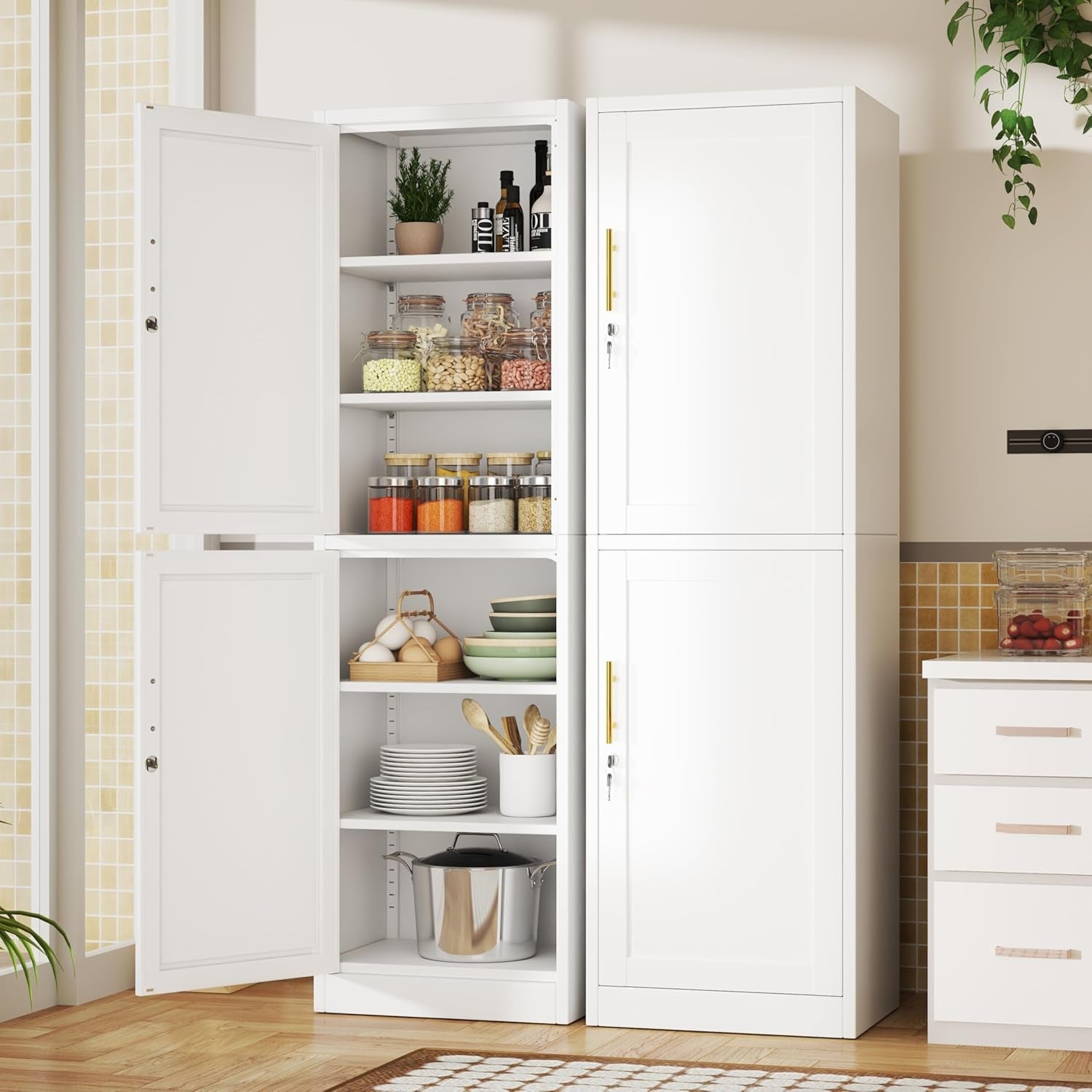 Tall White Metal Pantry Cabinet Sixty seven inch Locking-2