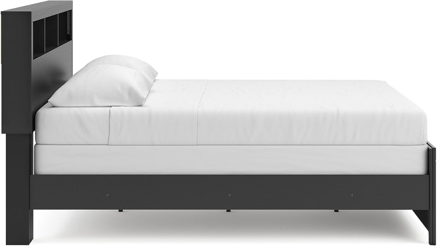 King Bed Frame With Bookcase Headboard Warm Gray Matte Black-4