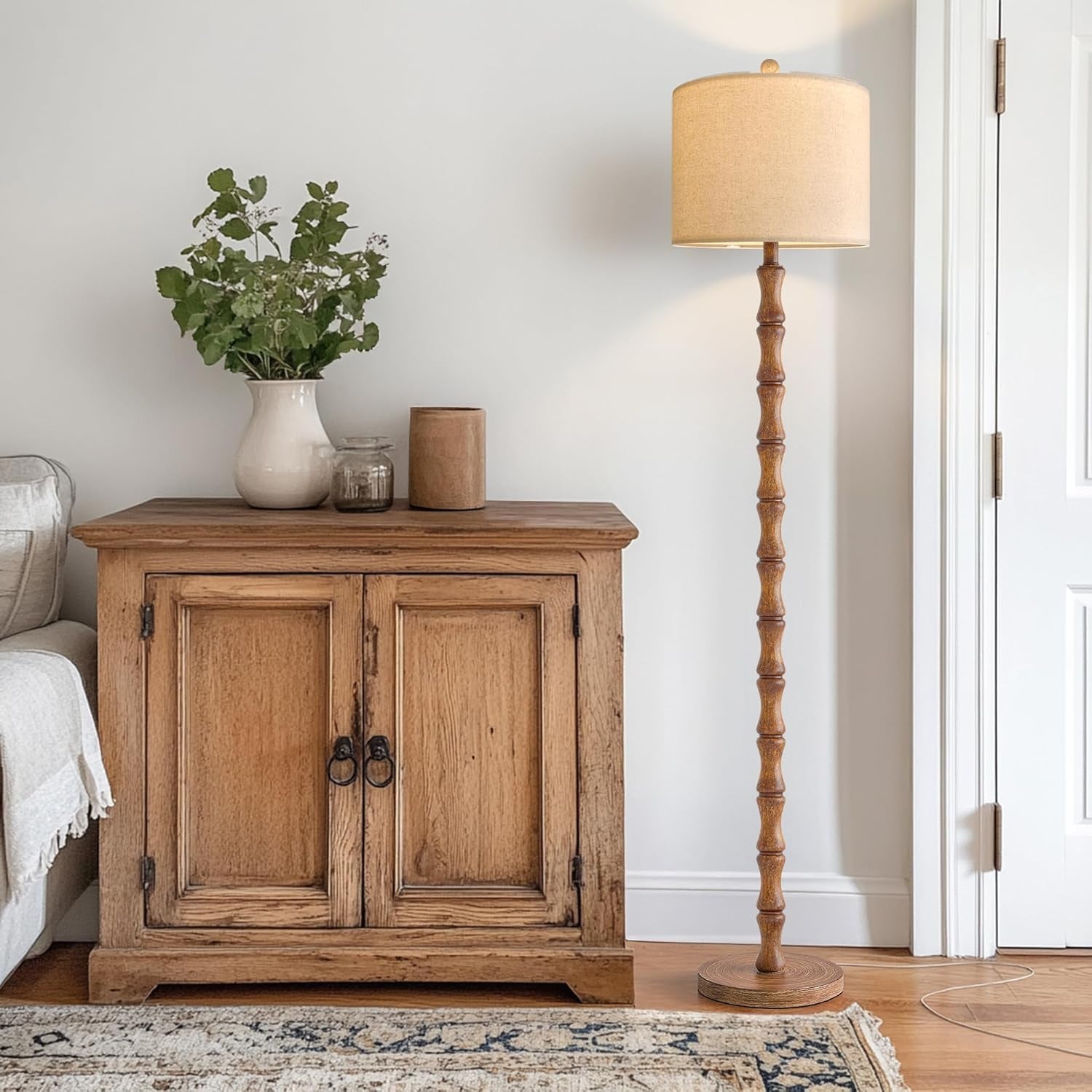 Rustic Floor Lamp 62Inch Walnut Linen Textured Shade-4