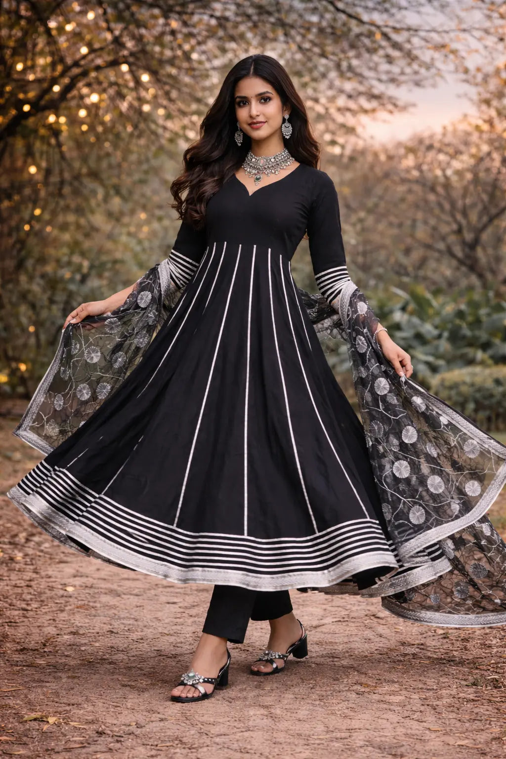 Noir Grace Pure Cotton Anarkali Set with Gotta Work Organza Dupatta Yooneck