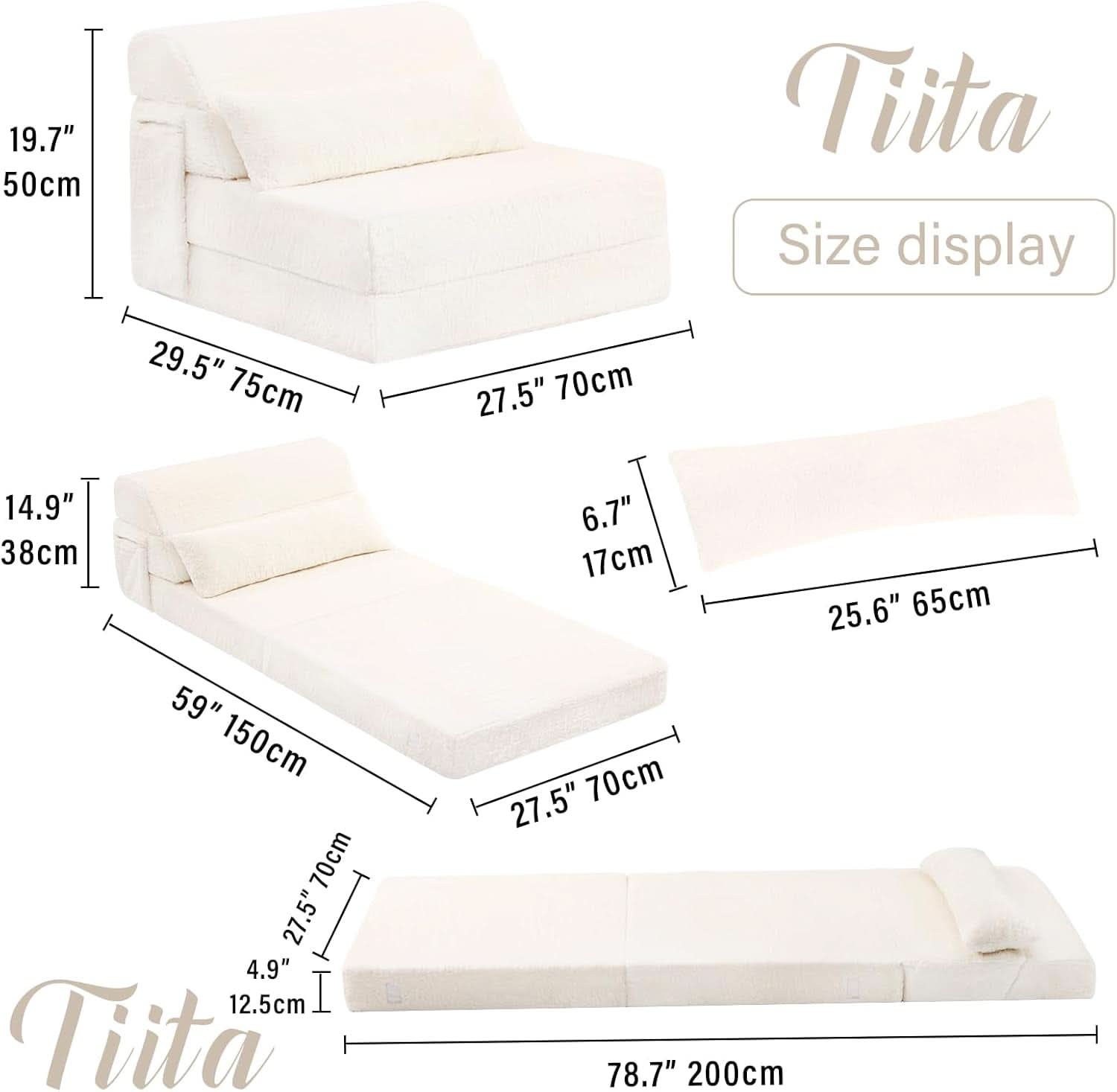 Multifunctional Sleeper Sofa Bed Single Size Beige-1