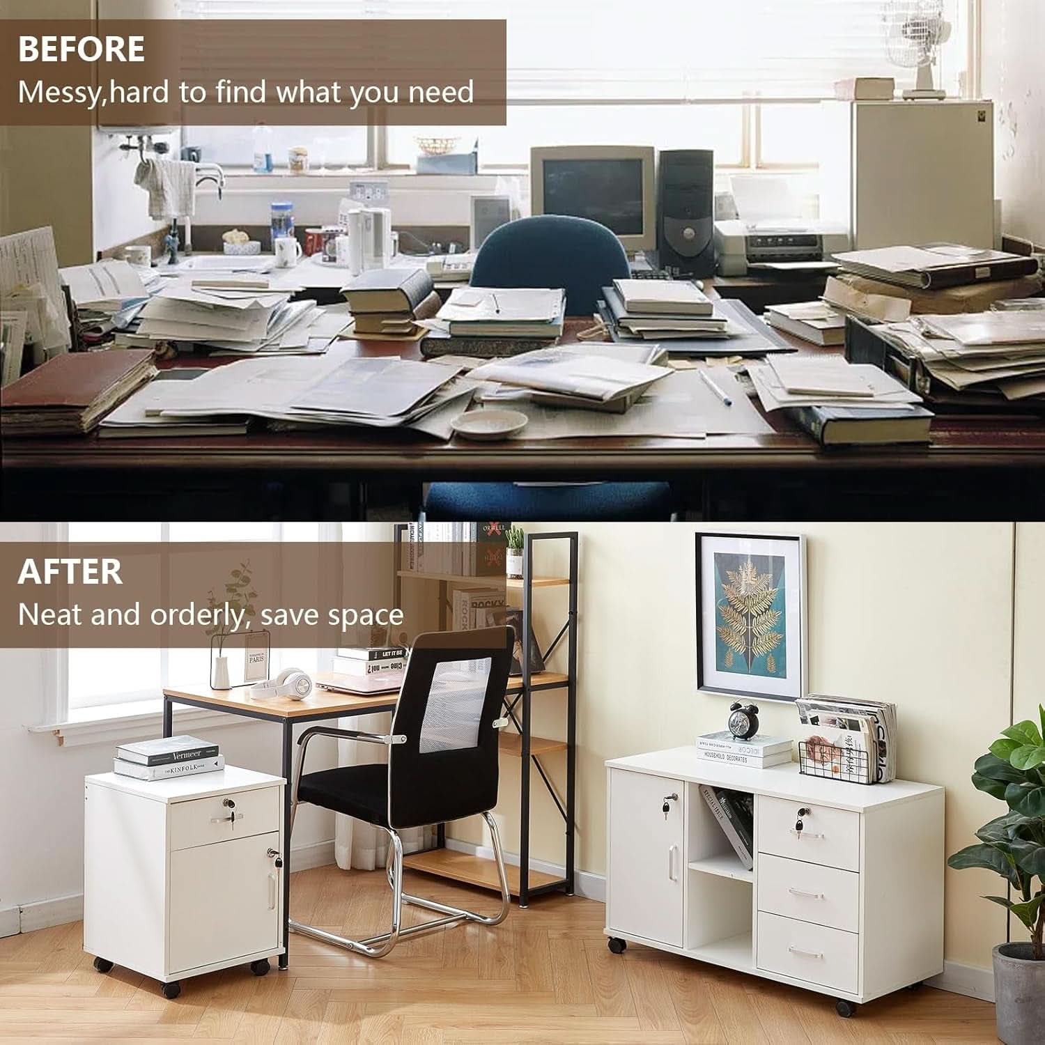 White Mobile File Cabinet With Lockable Drawer And Door-4