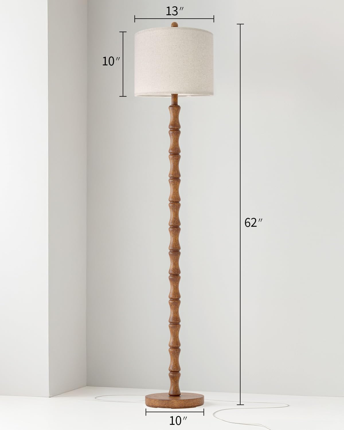 Rustic Floor Lamp 62Inch Walnut Linen Textured Shade-2