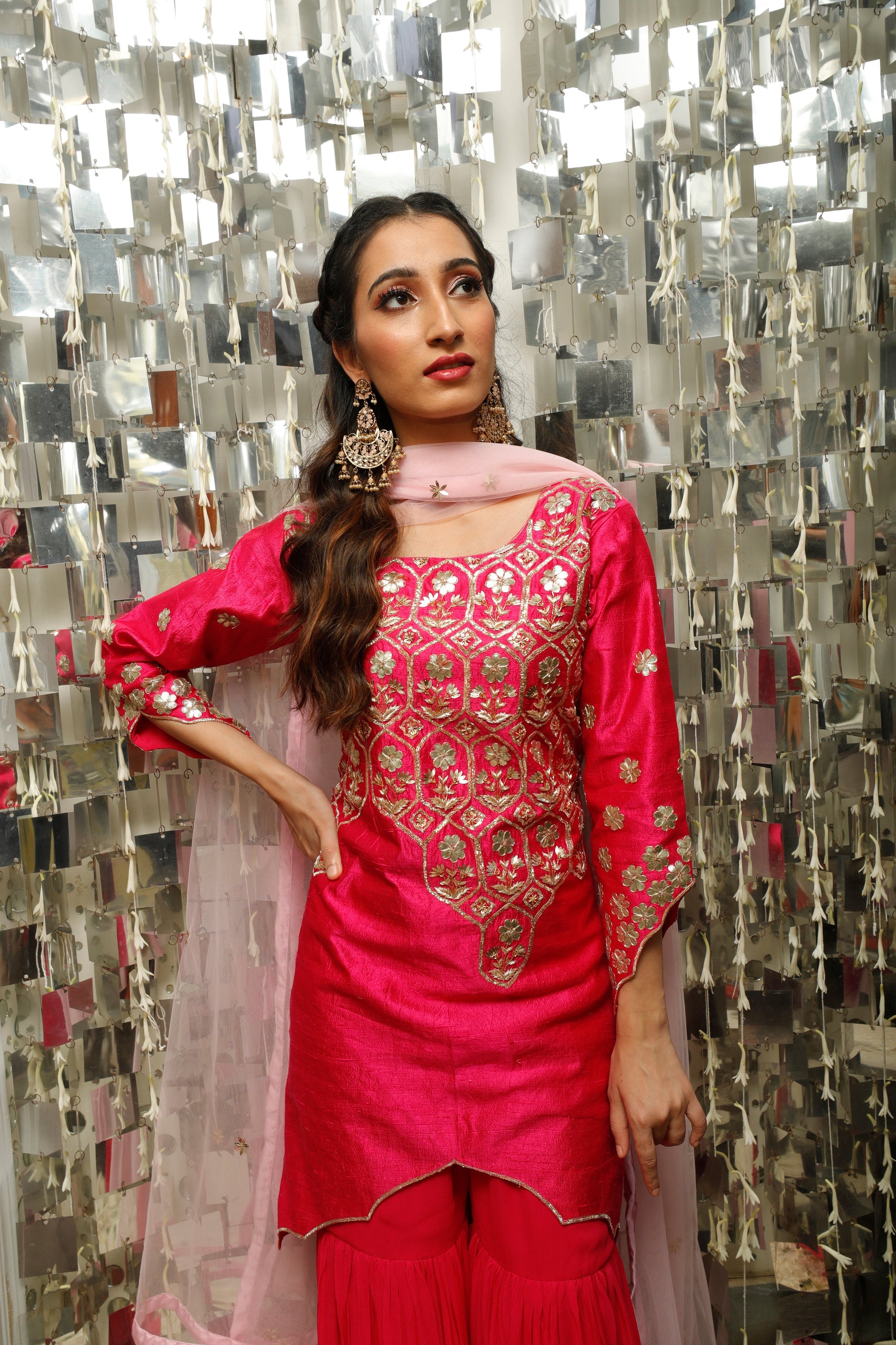 Hot Pink Sharara Set with Gota Patti Work-3