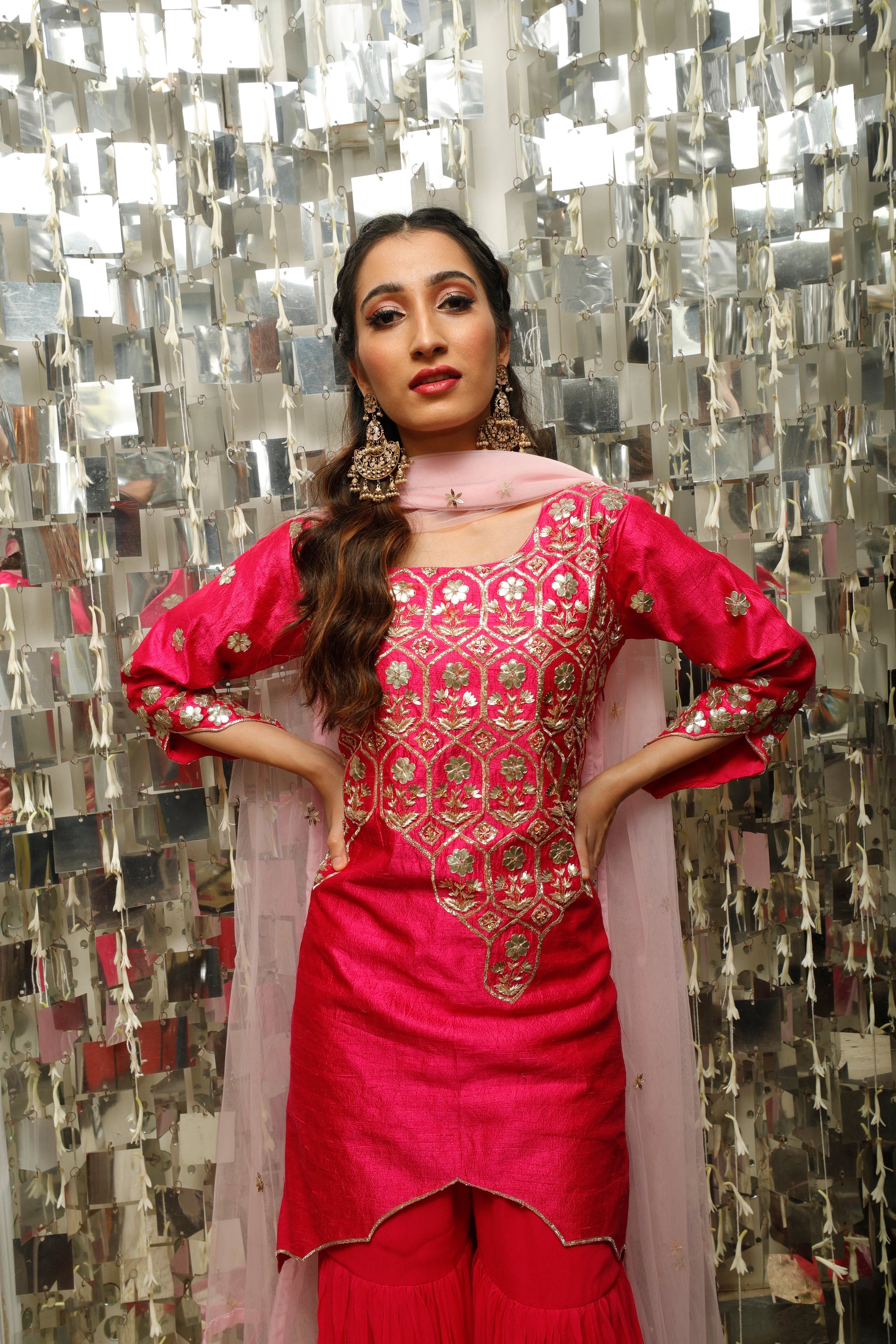 Hot Pink Sharara Set with Gota Patti Work-4