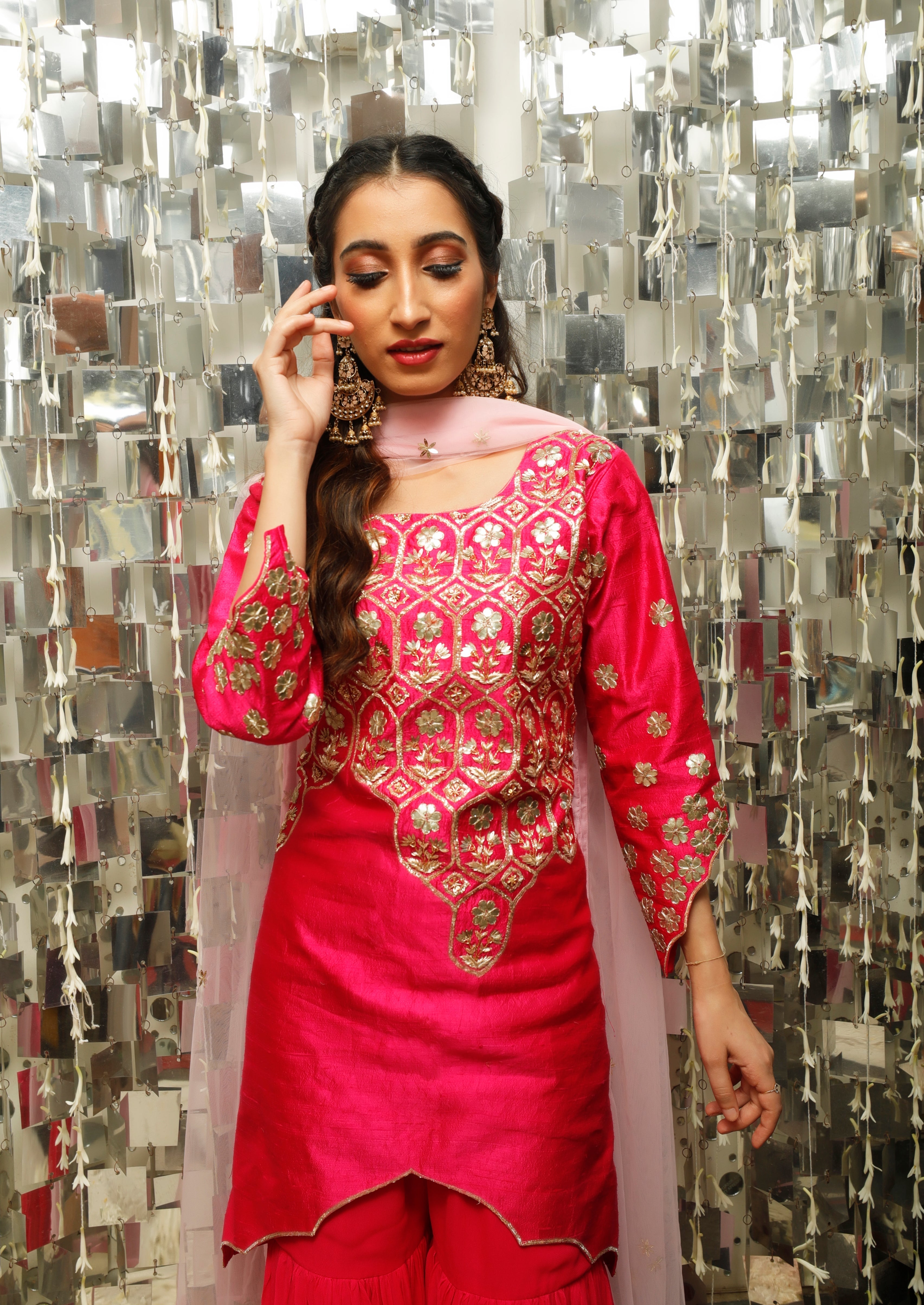 Hot Pink Sharara Set with Gota Patti Work-1