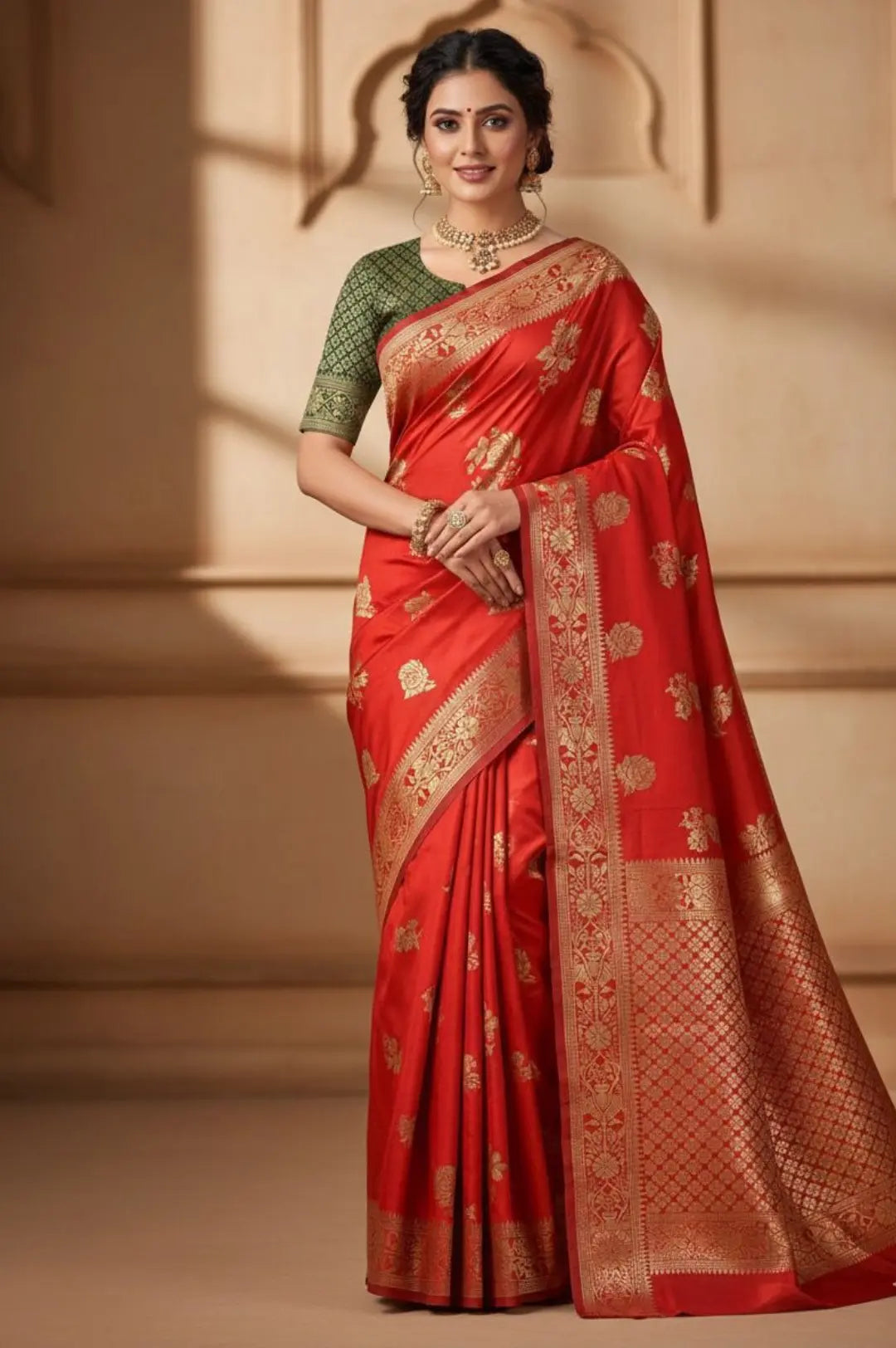 Sindoori Rang Soft Silk Jacquard Saree Rameshwar