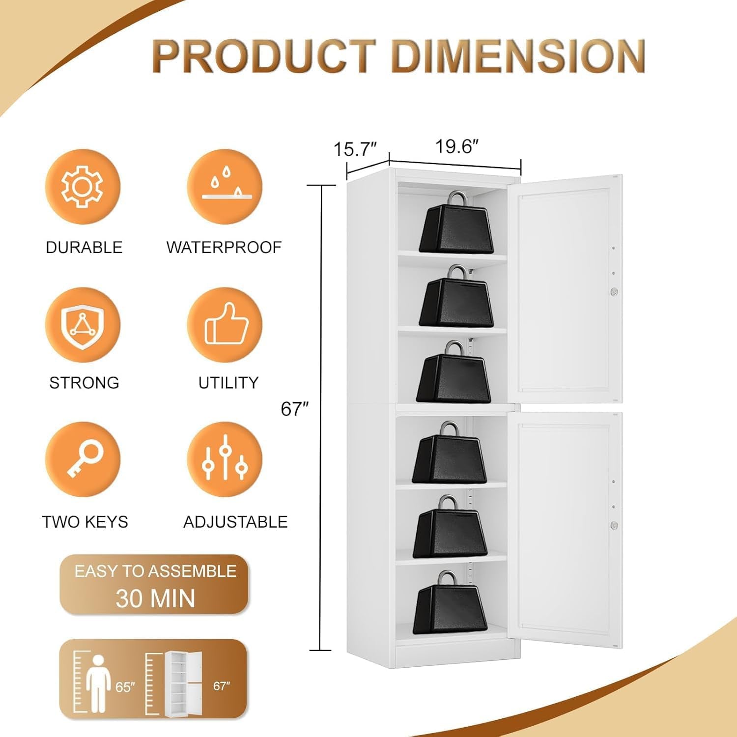 Tall White Metal Pantry Cabinet Sixty seven inch Locking-1