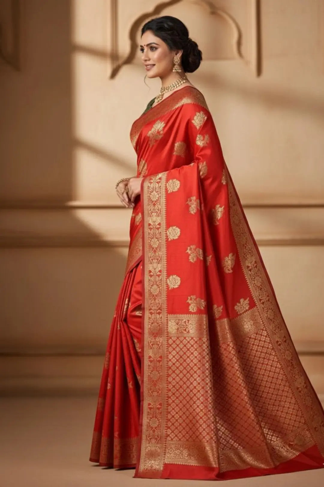 Sindoori Rang Soft Silk Jacquard Saree Rameshwar