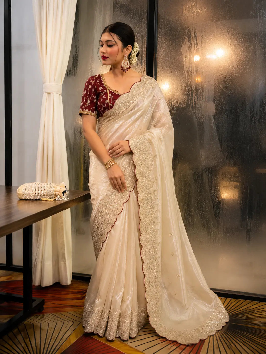 Zareen Soft Space Silk Embroidered Saree Set Ganpati