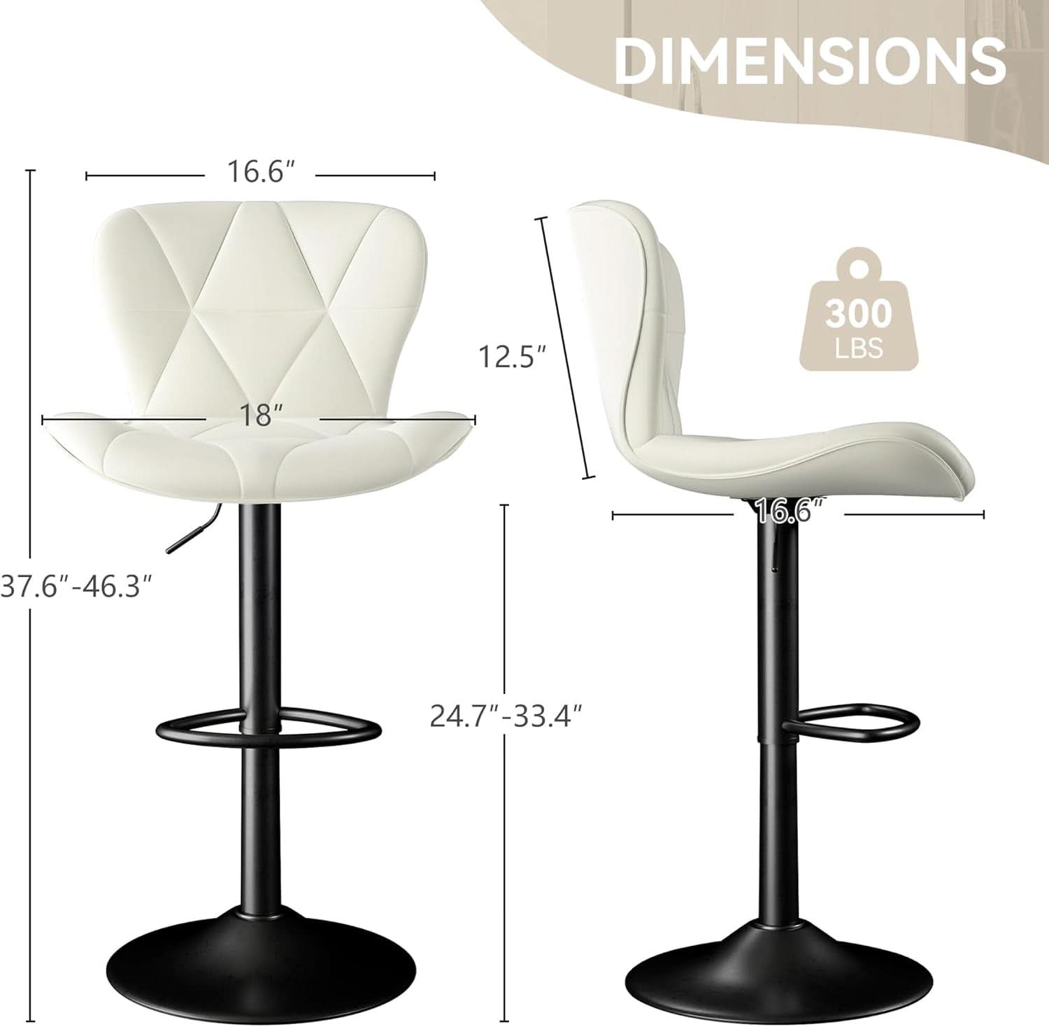 Adjustable Swivel Bar Stools Set Of 2 White Faux Leather-3