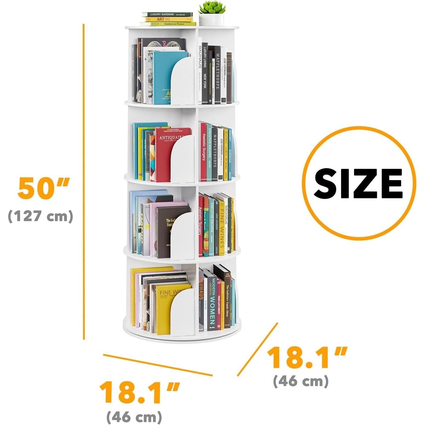 4 Tier Rotating Bookshelf Tower White Spinning Bookcase-1