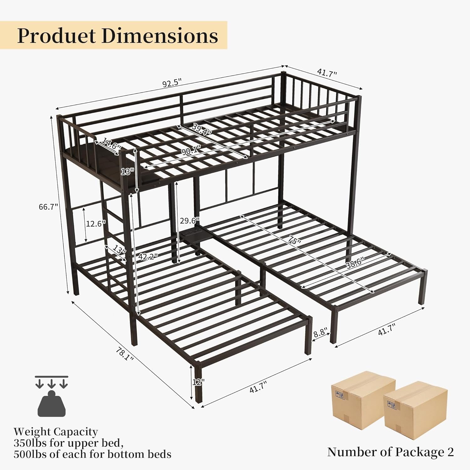 Obsidian Black Triple Bunk Bed With Charging Station-1