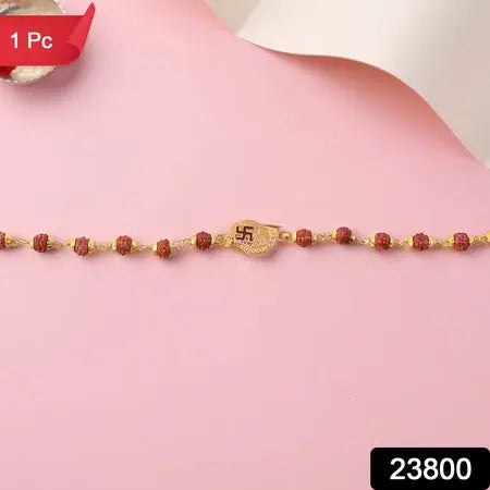 Swastik Rudraksha Bracelet Rakhi Cz Pendant Beaded Rakhi For Brother (1 Pc)