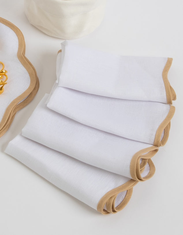 Linen Table Placemat and Napkins Set with Scalloped Edges-0