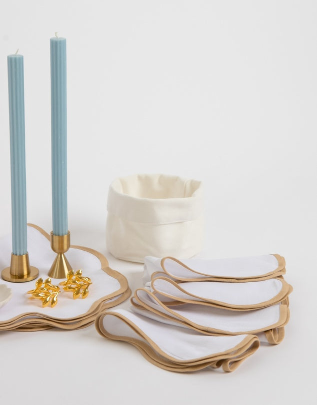Linen Table Placemat and Napkins Set with Scalloped Edges-2