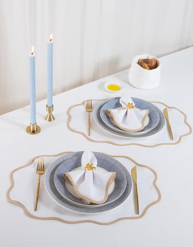 Linen Table Placemat and Napkins Set with Scalloped Edges-3