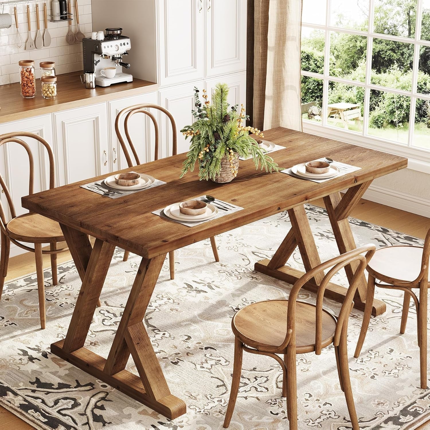 Solid Wood Rectangular Table 63 Inch Rustic Brown Finish-2