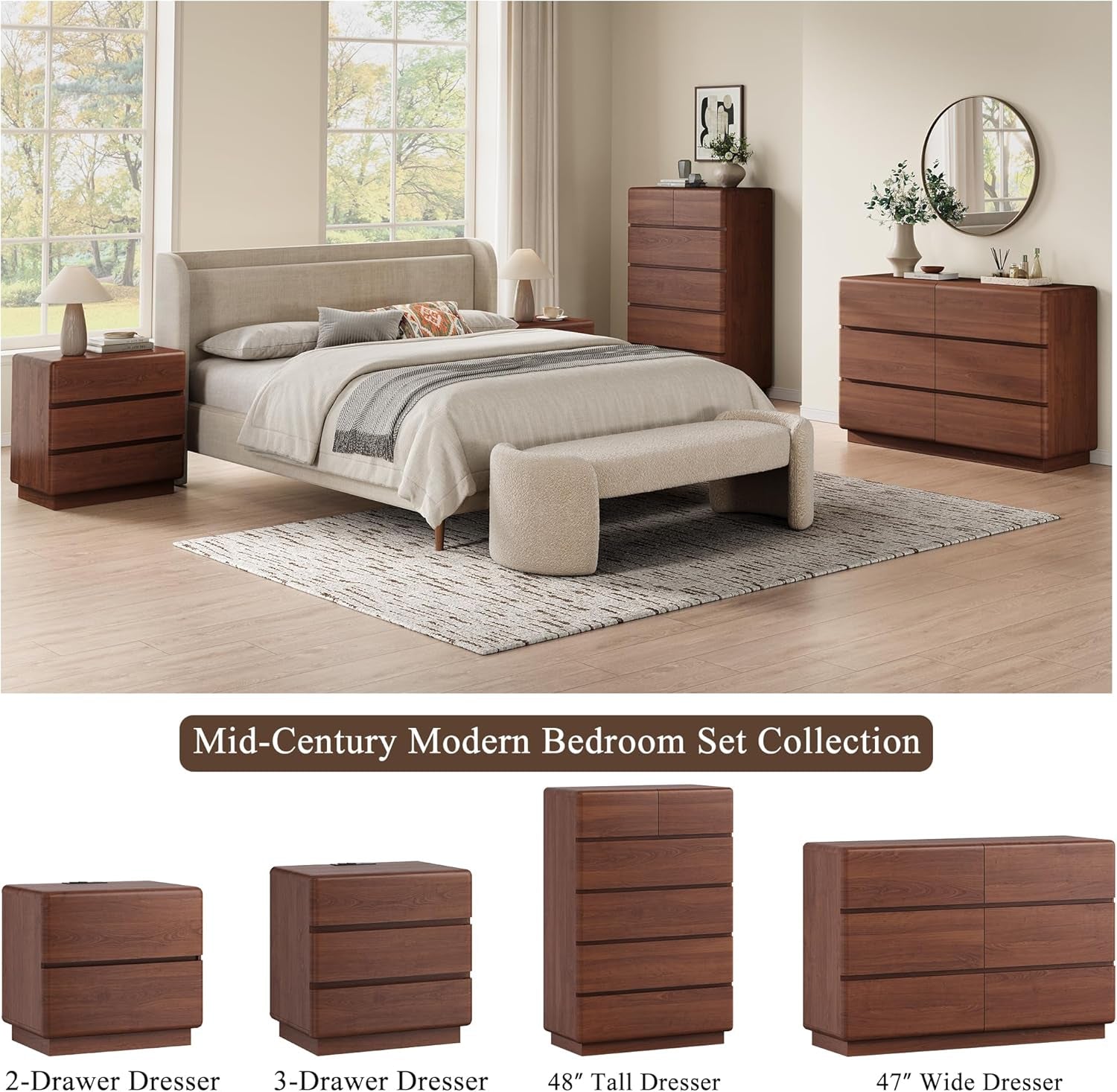 Walnut Six Drawer Dresser With Contemporary Profile-2