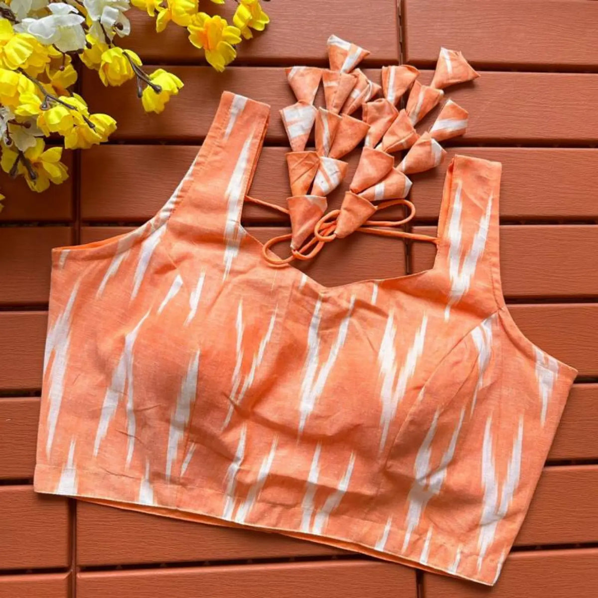 Eshani Apricot Ikat Cotton Blouse Yooneck