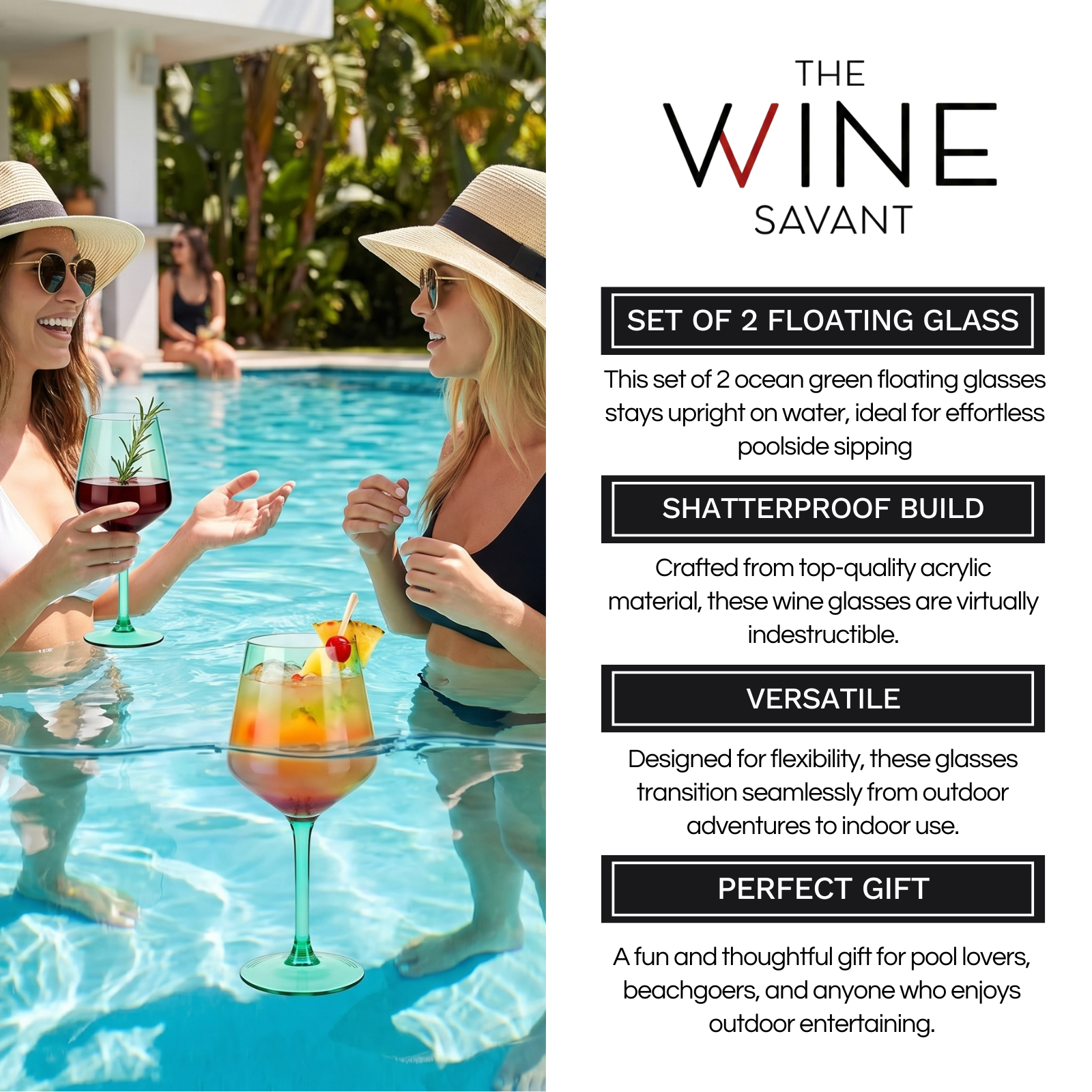 Floating Wine Glasses For Pool Set Of 2 15 Oz Shatterproof Poolside Wine Glasses Tritan Plastic Reus