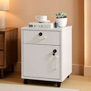 White Mobile File Cabinet With Lockable Drawer And Door-0