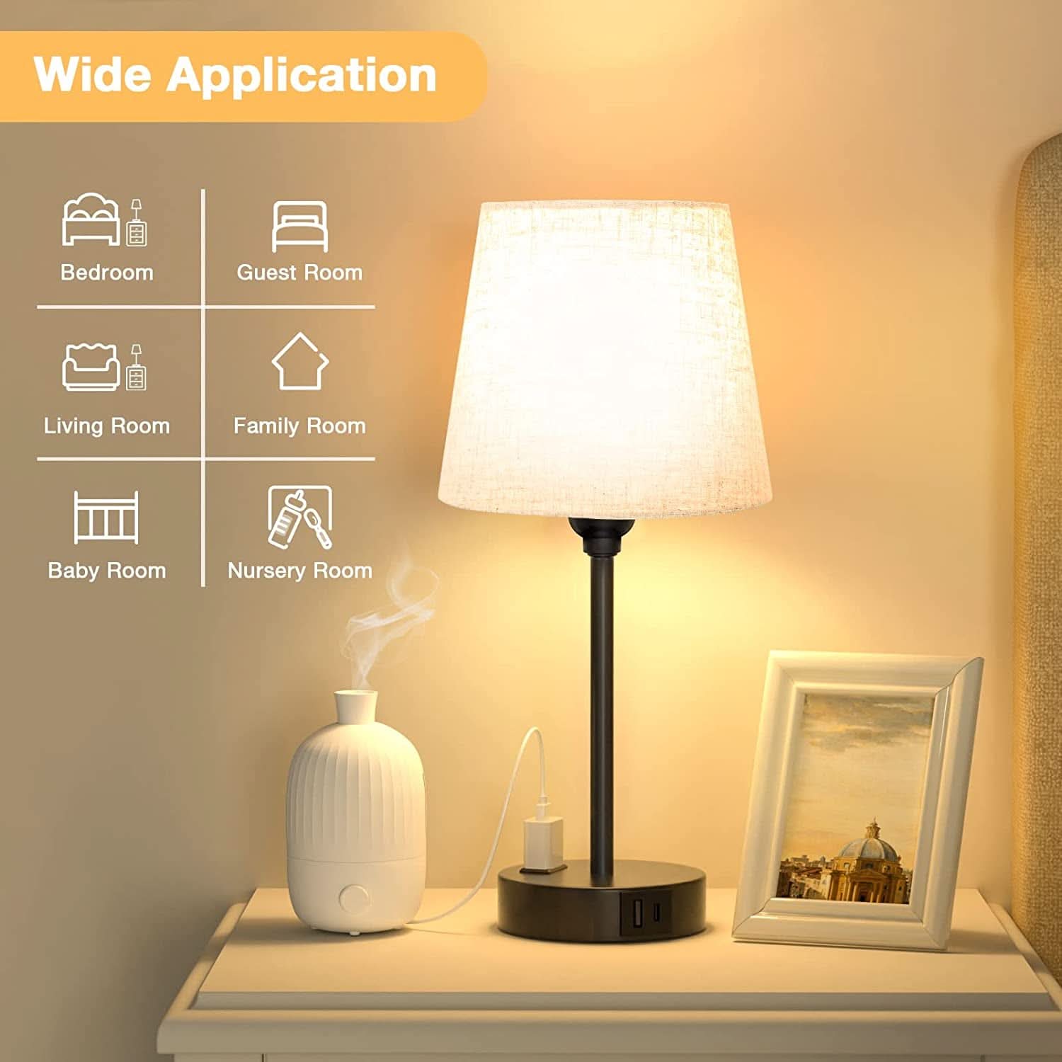 Set of 2 Mini Bedside Lamps With USB C And AC Outlets-4