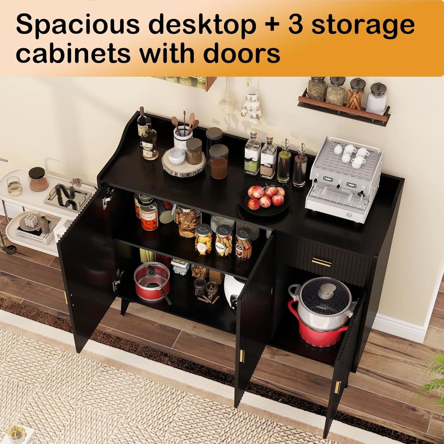 Black 47In Sideboard Cabinet For Dining Room Storage-2