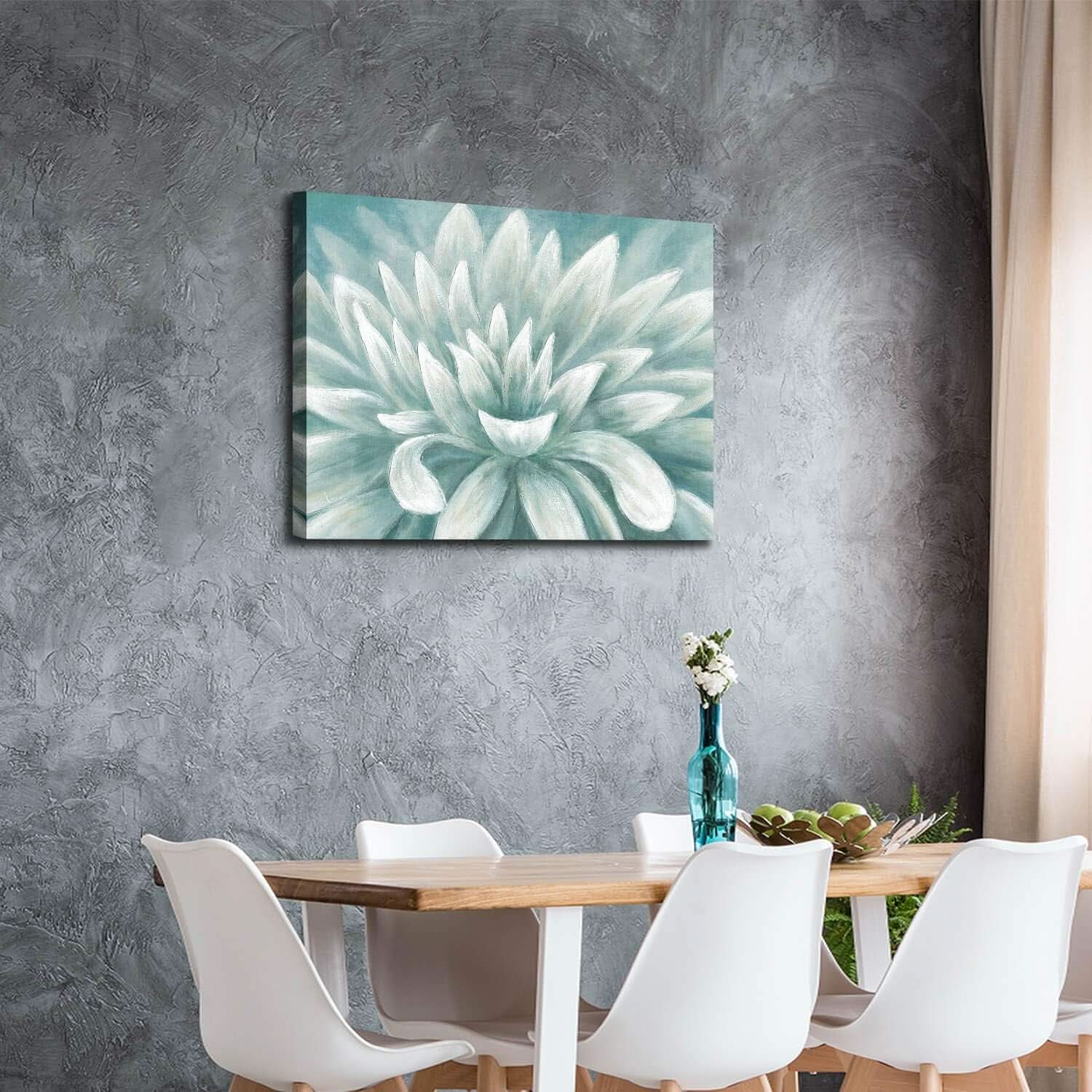 Abstract Floral Canvas Wall Art 36x24In Seafoam Green-4