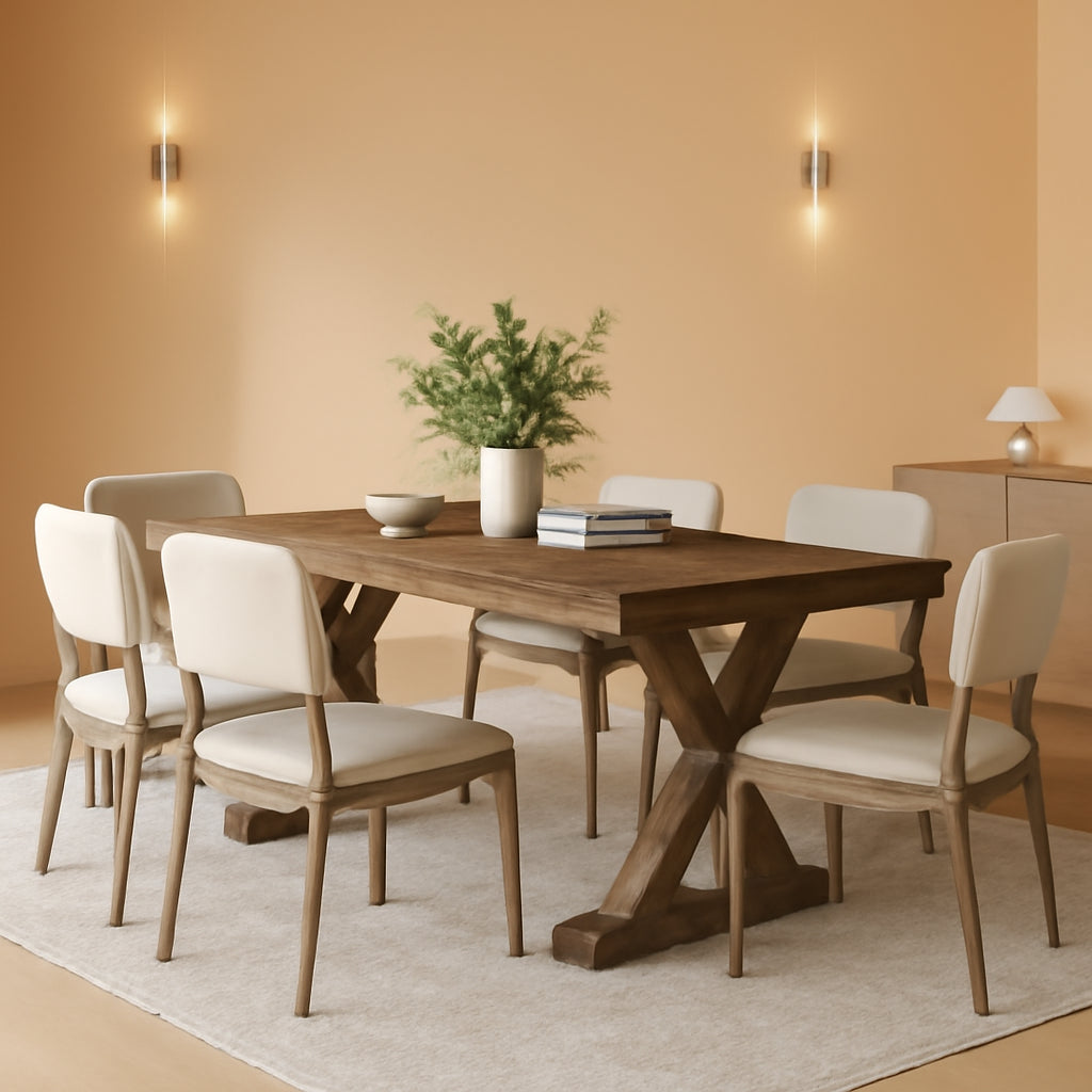 Solid Wood Rectangular Table 63 Inch Rustic Brown Finish-0