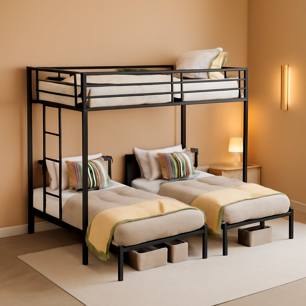 Obsidian Black Triple Bunk Bed With Charging Station-0