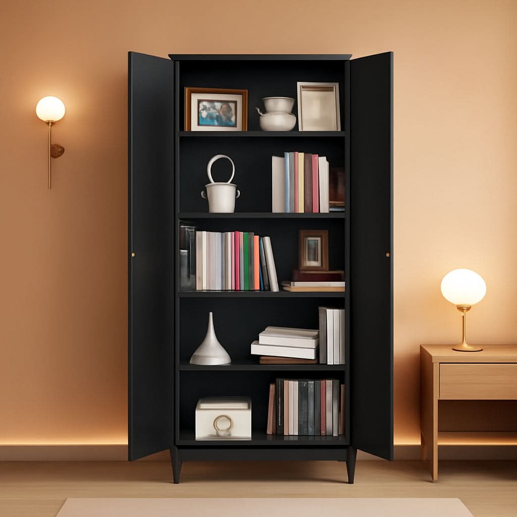 Black Metal Storage Cabinet With Locking Adjustable Shelves-0