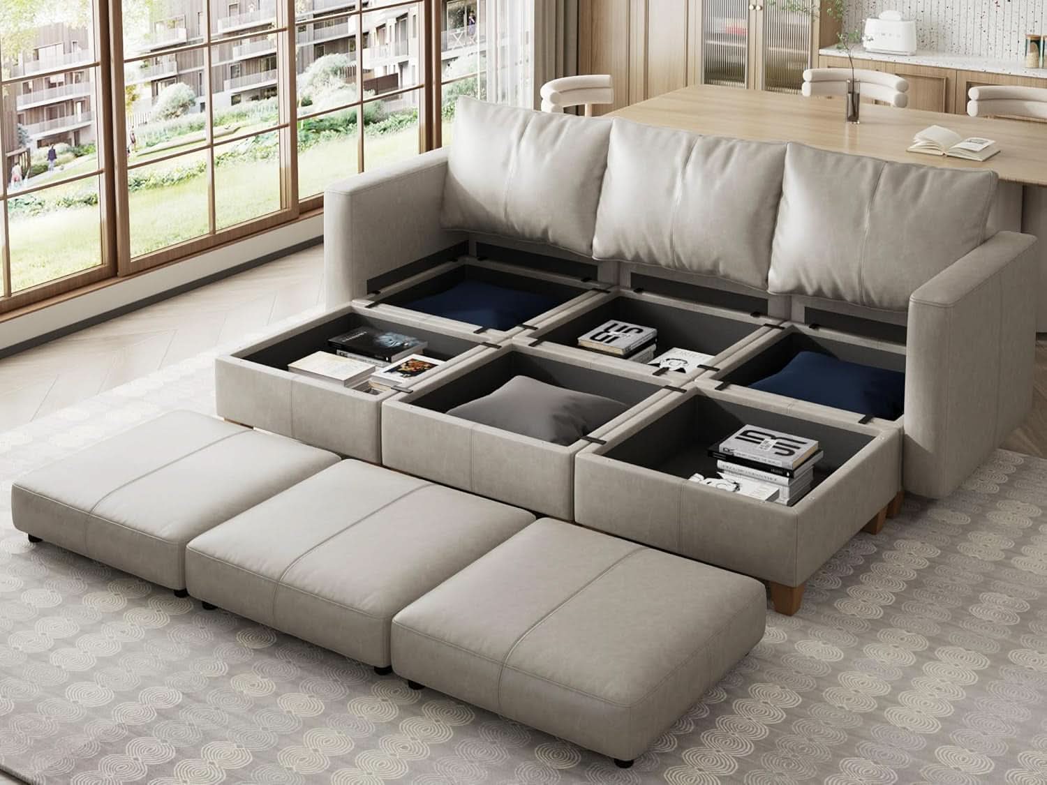 Faux Leather Modular Sectional Sleeper Sofa Storage-2